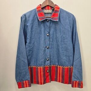 Vtg Tantrum Blues Denim Jacket L Colorful  Western Mixed Media Embroidered *Read